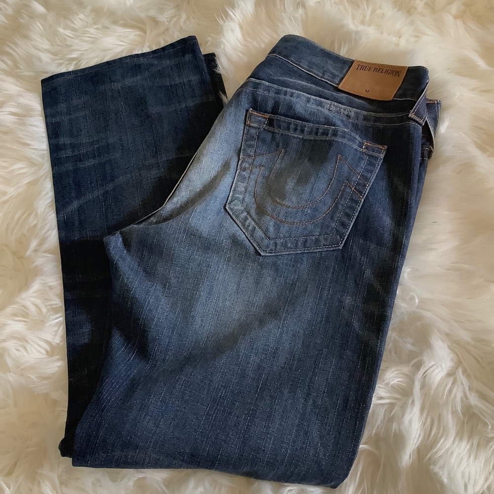 True Religion Ricky Relaxed Straight Leg Jeans Dark Wash Blue Men 33 Made in USA